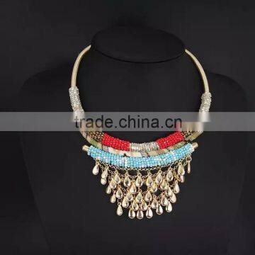 Handmade statement Fashion jewelry neckalce braided seed beads and waterdrop crysatl pendant collar necklace