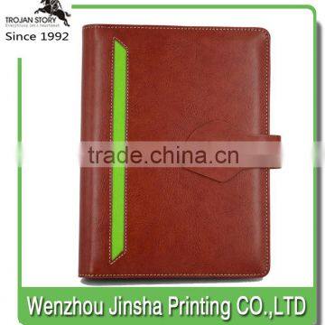 Softcover Custom Printed Leather Lined Paper Writing Notebook with Button Closure