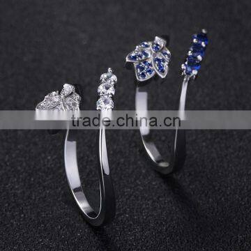 white copper ring blue gemstone 3A CZ setting open ring latest wedding ring designs