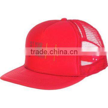 Red Custom Flat Bill Hat Custom Screen Printed Mesh Hats Trucker Hats