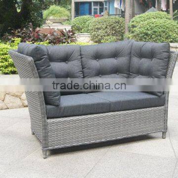 French grey rattan outdoor loveseat high back sofa