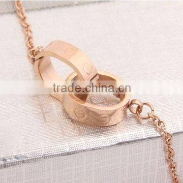 Love series of rose gold double loop screw pattern necklace