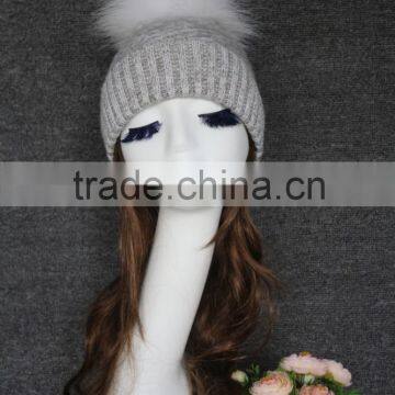 Fashionable hot selling carnival raccoon fur pompom mohair wool knitted slouchy beanie hat