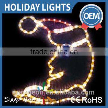 Funny Mr. Moon wearing christmas hat and glasses 2d LED Rope Motif Light