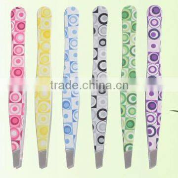 MJ-81 stainless steel slanted tip beauty pattern girl eyebrow tweezer