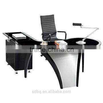 PT-D065 Office tempered glass executive table with Baking finish steel leg