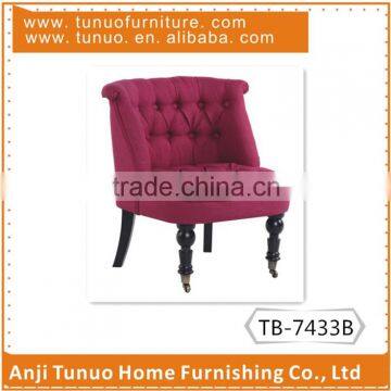 Mini sofa chair, tuffed back and seat with buttons,antique finish gourd wooden legs/KD legs,TB-7433B