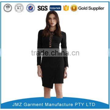 long sleeves woman bodycon sex dress with harness detail