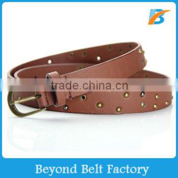 Women's Skinny Brown PU Leather Stud Jeans Belt