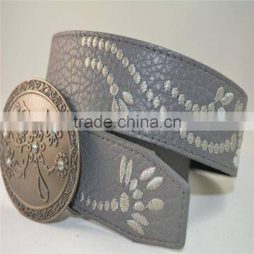 Embroidered PU Leather Round Buckle Belt for Women photo-2
