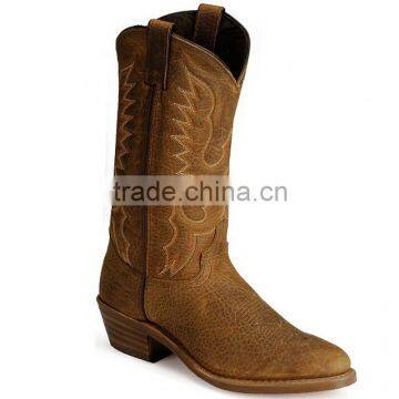 tan brown genuine leather western bison leather cowboy boots wholesale