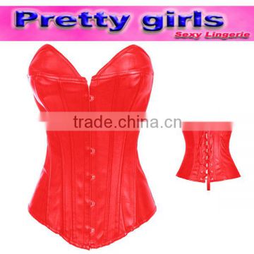 women cheap red leather sexy body shaping corset with bra m1989