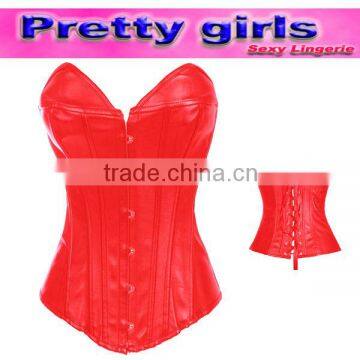 Women Cheap Red Leather Sexy Body Shaping Corset With Bra M1989