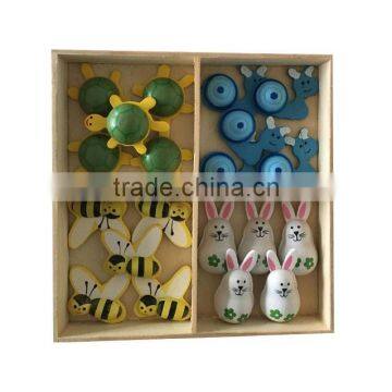 Wooden tortoise/rabbit/nail/bee mix fridge magnet self adhensive wooden sticker for home or garden decoration