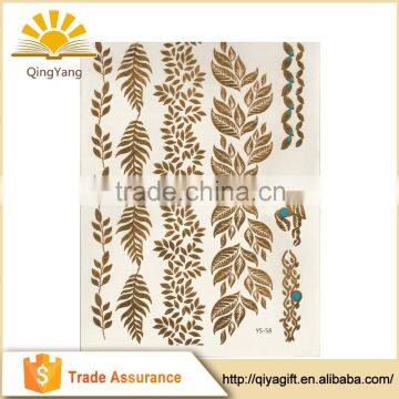 Silvery Gold hand tattoo sticker Flash non toxic customized waterproof temporary tattoo sticker