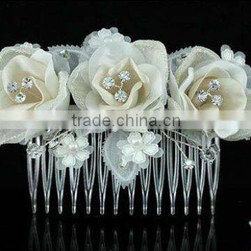 Bridal Wedding Ivory Fabric 3D Rose Crystal Hair Comb CT1485