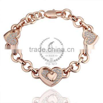18KGP Rose Gold Plated Crystal Rhinestone Lovers' Heart Women Flower Bangle Bracelet Fashion Jewelry B002 photo-2