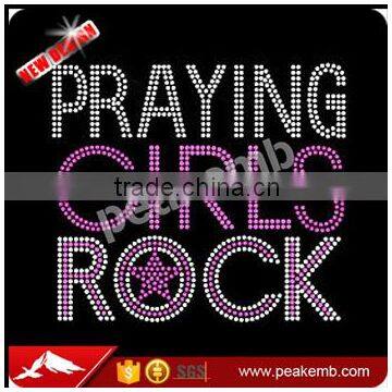 Praying Girls Rock Rhinestone Iron on T Shirt Transfer