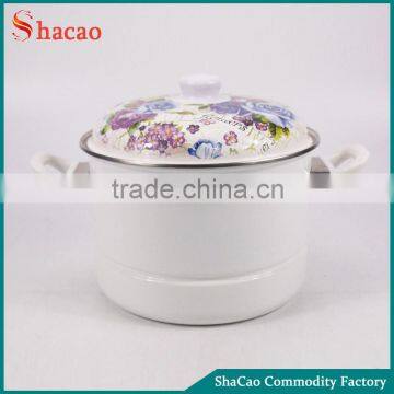 High Quality Blue Rose Flower Decal Printing Enamel Steamer Pot