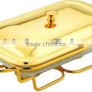 Rect food warmers with golden line stand