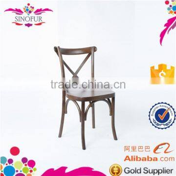 dark fruitwood color wood stackable cross back dinning chair