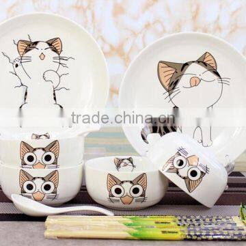 Cat printing ceramic bowl cat printing new bone china plate kids tableware set