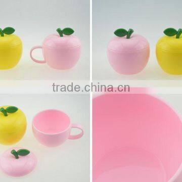 fashon apple shape plastic coffee cup with lid 2pcs set