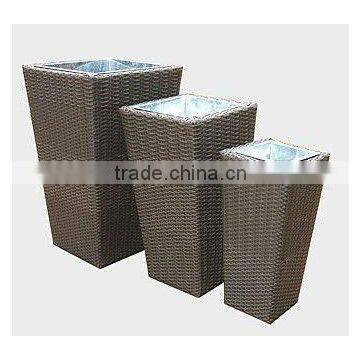 2012 Four-cornered Designed Garden Flower Planter/wood Frame/pe Rattan/elegant 3pcs Flower Planter Set photo-1