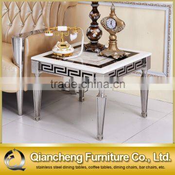 Mirrored Metal Feet Marble Top Side Table