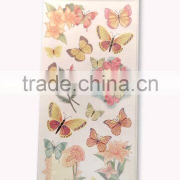 Orange Color Flowers & Butterfly Design Decorative Shinny Glitter Sticker, Graceful Design Decorative Sticker