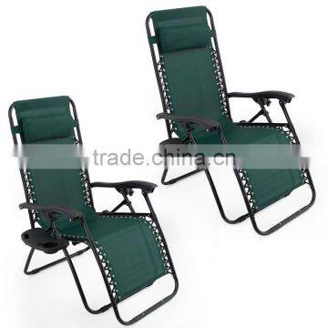 2 Pack Metal Pool Folding Green Anti Gravity Chair with Cup Holder