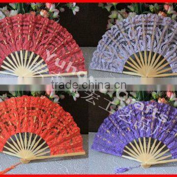 Personalized bamboo hand held lace fan