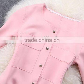 New Women Single-breasted Pink Lady Straight Fashion Coat Design Long Trench photo-6