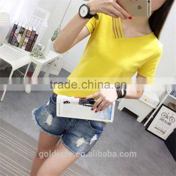 Fashion Design European Style Plain White Women T Shirt Cotton photo-2