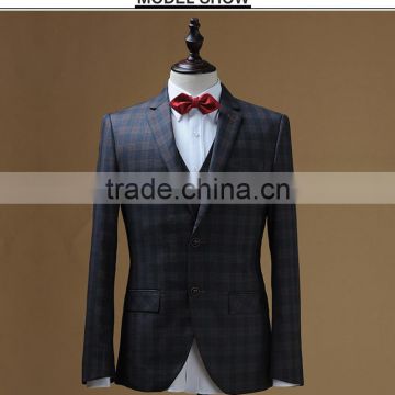 2016 latest design 3 piece suit waistcoat vest men suit with grid pants