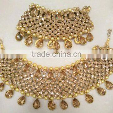 Golden crystal broad payal ANKLETS pair feet bracelet BRIDAL WEAR