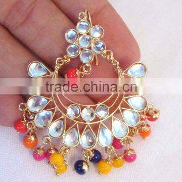 JADAU KUNDAN GOLD PLATED Dangler EARRINGS TIKA SET Real Look photo-3