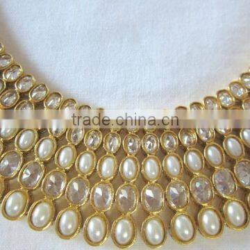 Crystal Pearl Bollywood Necklace Jhumka EARRING Bridal Set photo-3
