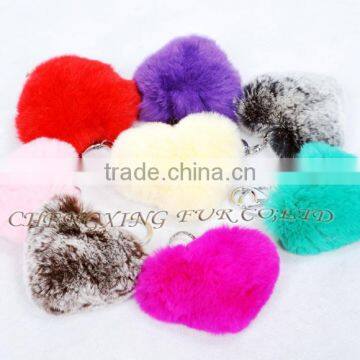 CX-R-46 Wholesale Heart Shape Genuine Rabbit Fur Keyring photo-4
