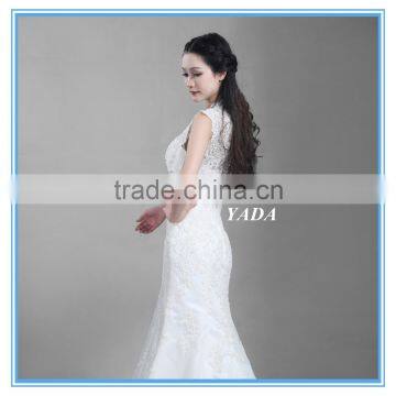 Fashion V Neck Tulle White Handmade Beaded Embroidery China Custom Made Wedding Dress photo-6