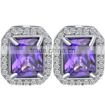 Amethyst women purple zircon platinum plated stud earring