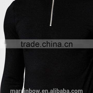 Black Plain Mens Long Sleeve T-Shirt Slim Fit 1/4 Zipper Tops Muscle Lightweight Jacket Quarter Zipper T Shirts