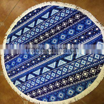 Alson Drop Shipping Round Beach Towel With Tassel Green&White &Blue Cotton Circle Beach Towels photo-2
