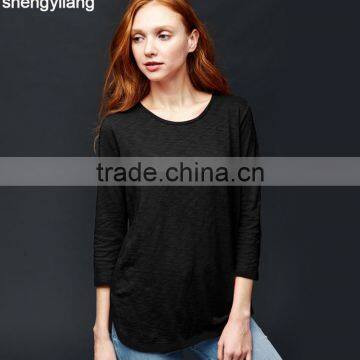 Spring New Arrival Wild Solid Color Seven Sleeve T-shirt Custom High Quality Bamboo Clothing in Guangzhou photo-2