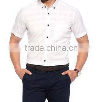 White Skinny Short Sleeve Solid Buttoned Men Dress Shirt