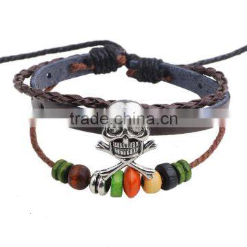 XP-LB-2144 wholesale colorful beads skull leather bracelet