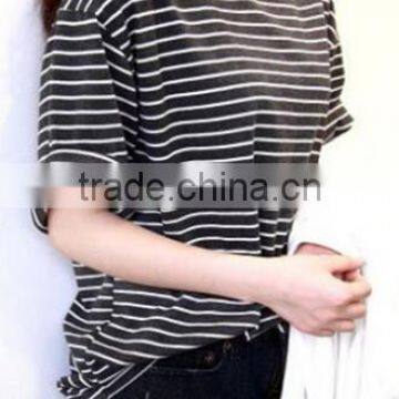 Korean Women women stripe t-shirt Short Sleeve Mini Loose Black White T-Shirt Tops