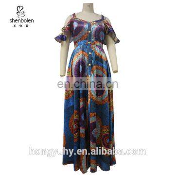 latest fashion african print satin fabric maxi dress shenbolen clothing