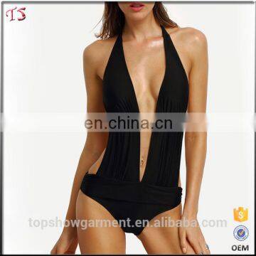 Clothing manufacturer halter cutout plunge neck woman sex monokini swimsuit