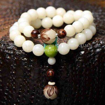 Natural Bodhi bracelets, White jade Buddha lovers Bracelet beads lotus root and folk style retro